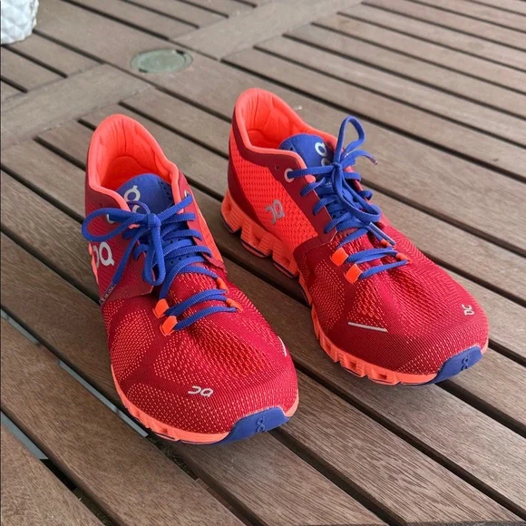 On Running Women's Cloud X Red and Blue Athletic Shoes - Picture 1 of 8
